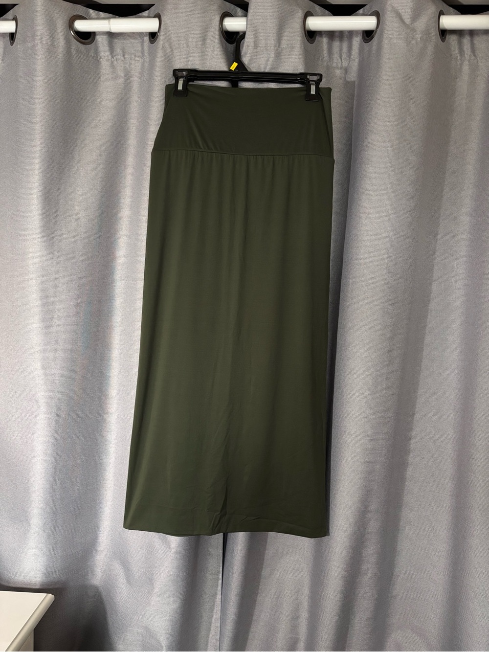 Olive Green Women's High Waisted Maxi Skirt - Comfortable Pull-On Style Size Med